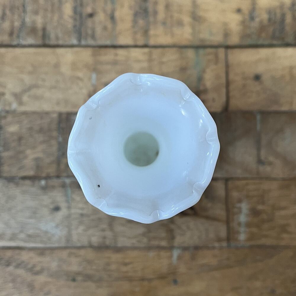 Imperial Milk Glass Bud Vase Embossed Roses Ruffled Scalloped Rim - Picture 4 of 12